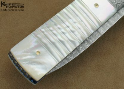 Mel Pardue Custom Knife Fluted Mother of Pearl Shell and Fluted Damascus Linerlock Dagger - Image 5