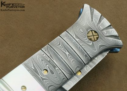 Mel Pardue Custom Knife Fluted Mother of Pearl Shell and Fluted Damascus Linerlock Dagger - Image 4