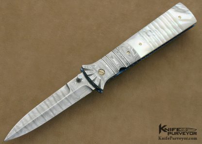 Mel Pardue Custom Knife Fluted Mother of Pearl Shell and Fluted Damascus Linerlock Dagger