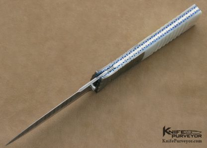 Mel Pardue Custom Knife Fluted Mother of Pearl Shell and Fluted Damascus Linerlock Dagger - Image 6
