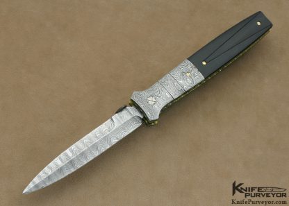 Mel Pardue Custom Knife Damascus & Fluted Buffalo Horn Linerlock Dagger