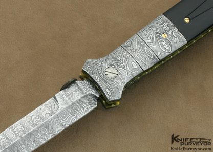 Mel Pardue Custom Knife Damascus & Fluted Buffalo Horn Linerlock Dagger - Image 2
