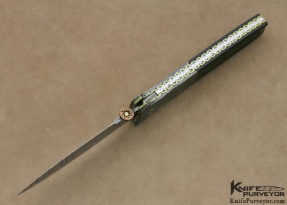 Mel Pardue Custom Knife Damascus & Fluted Buffalo Horn Linerlock Dagger - Image 4
