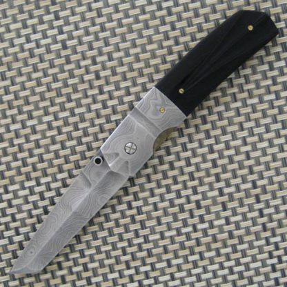 Mel Pardue Custom Knife Black Buffalo Horn and Damascus Linerlock