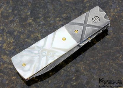 Mel Pardue Custom Knife Fluted Mother of Pearl Shell & Damascus Liner Lock - Image 3