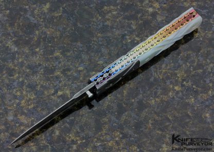 Mel Pardue Custom Knife Fluted Mother of Pearl Shell & Damascus Liner Lock - Image 4