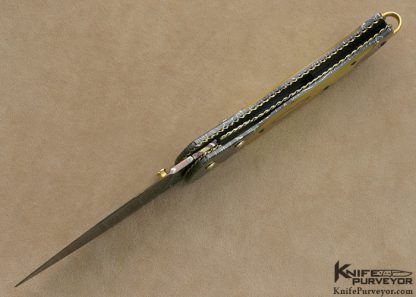 Matthew Lerch Custom Knife South Sea Gold Lip Pearl & Blued Robert Eggerling Mosaic Damascus Double Action Automatic Linerlock - Image 8