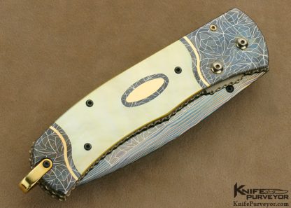 Matthew Lerch Custom Knife South Sea Gold Lip Pearl & Blued Robert Eggerling Mosaic Damascus Double Action Automatic Linerlock - Image 3