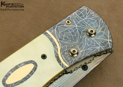 Matthew Lerch Custom Knife South Sea Gold Lip Pearl & Blued Robert Eggerling Mosaic Damascus Double Action Automatic Linerlock - Image 4