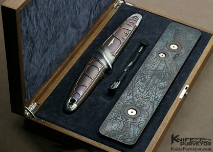 Alexander Ivanov Custom Knife Art Knife with Dmitry Zhukov Damascus, Cornelian Cherry Wood, Titanium, Copper, Gold and Silver - Image 7