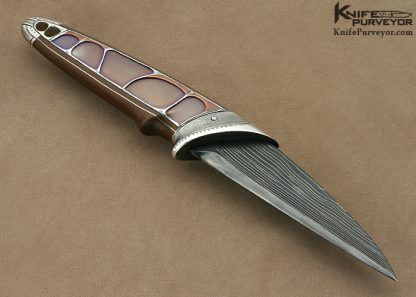 Alexander Ivanov Custom Knife Art Knife with Dmitry Zhukov Damascus, Cornelian Cherry Wood, Titanium, Copper, Gold and Silver - Image 3
