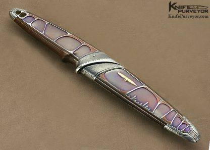 Alexander Ivanov Custom Knife Art Knife with Dmitry Zhukov Damascus, Cornelian Cherry Wood, Titanium, Copper, Gold and Silver - Image 4