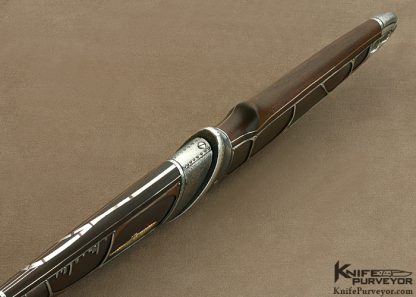 Alexander Ivanov Custom Knife Art Knife with Dmitry Zhukov Damascus, Cornelian Cherry Wood, Titanium, Copper, Gold and Silver - Image 6