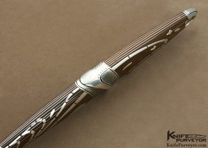 Alexander Ivanov Custom Knife Art Knife with Dmitry Zhukov Damascus, Cornelian Cherry Wood, Titanium, Copper, Gold and Silver - Image 5