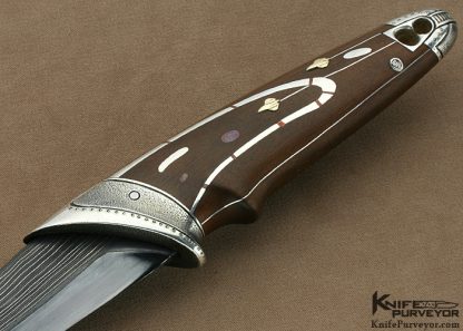 Alexander Ivanov Custom Knife Art Knife with Dmitry Zhukov Damascus, Cornelian Cherry Wood, Titanium, Copper, Gold and Silver - Image 2