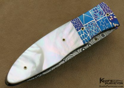 Michael J. Smith Custom Knife Mother of Pearl Shell & Damascus Linerlock - Image 3