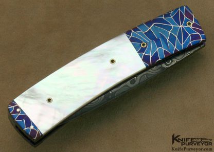 Michael J. Smith Custom Knife Damascus & Mother of Pearl Shell Automatic Linerlock - Image 3