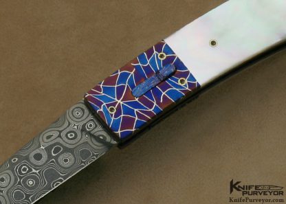 Michael J. Smith Custom Knife Damascus & Mother of Pearl Shell Automatic Linerlock - Image 2
