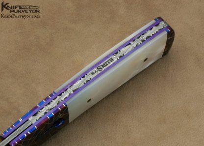 Michael J. Smith Custom Knife Damascus & Mother of Pearl Shell Automatic Linerlock - Image 5