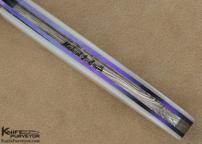 Michael J. Smith Custom Knife Mother of Pearl Shell & Damascus Linerlock - Image 9
