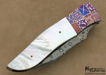 Michael J. Smith Custom Knife Mother of Pearl Shell & Damascus Linerlock - Image 3