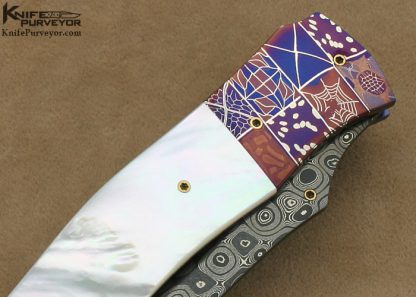 Michael J. Smith Custom Knife Mother of Pearl Shell & Damascus Linerlock - Image 4