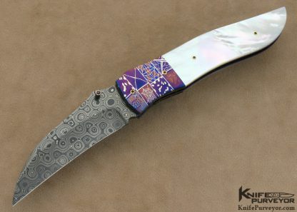 Michael J. Smith Custom Knife Mother of Pearl Shell & Damascus Linerlock
