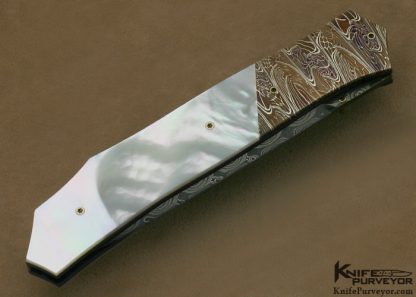 Michael J. Smith Custom Knife Damascus & Mother of Pearl Shell Linerlock - Image 3