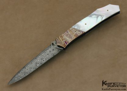 Michael J. Smith Custom Knife Damascus & Mother of Pearl Shell Linerlock