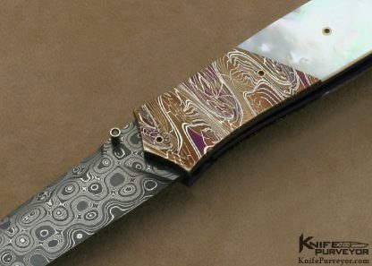 Michael J. Smith Custom Knife Damascus & Mother of Pearl Shell Linerlock - Image 2