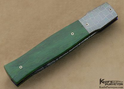 M.J. Smith Custom Knife Damascus & Verdite Auto Linerlock - Image 3
