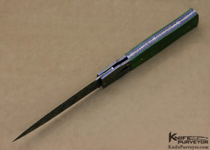 M.J. Smith Custom Knife Damascus & Verdite Auto Linerlock - Image 4