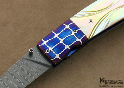 Michael J. Smith Custom Knives Carved South Sea Goldlip Pearl & Damascus "Rambler" Linerlock - Image 2
