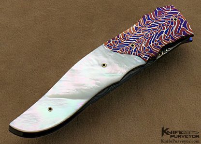 Michael J. Smith Custom Knives Mother of Pearl & Damascus "Strait Crescent" Linerlock - Image 3