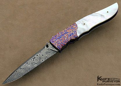 Michael J. Smith Custom Knives Mother of Pearl & Damascus "Strait Crescent" Linerlock