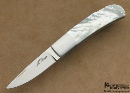 Michael Ulrich Custom Knife Mother of Pearl Shell with 14Kt Gold Pins Lockback