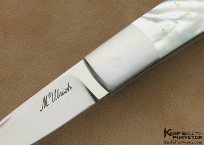 Michael Ulrich Custom Knife Mother of Pearl Shell with 14Kt Gold Pins Lockback - Image 2