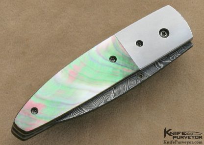 Michael Vagnino Custom Knife Sole Authorship Damascus & Black Lip Tahitian Pearl Shell Linerlock - Image 3