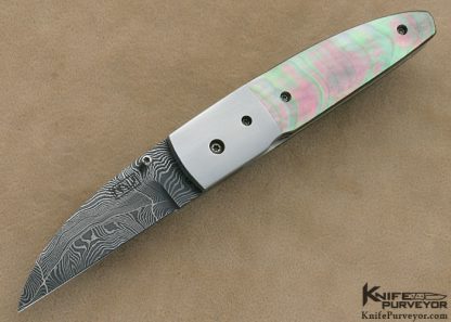 Michael Vagnino Custom Knife Sole Authorship Damascus & Black Lip Tahitian Pearl Shell Linerlock