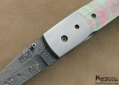 Michael Vagnino Custom Knife Sole Authorship Damascus & Black Lip Tahitian Pearl Shell Linerlock - Image 2