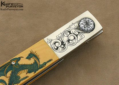 Michael Walker Custom Knife Tanto Engraved and Scrimshawed by Patricia Walker - Image 5
