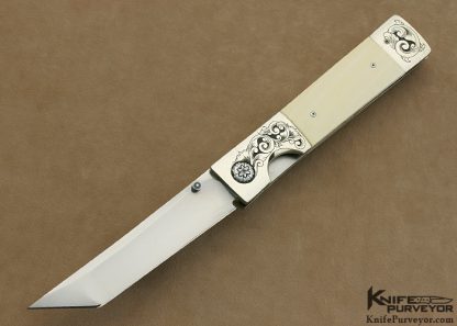 Michael Walker Custom Knife Engraved Pre-ban Elephant Ivory Tanto Linerlock