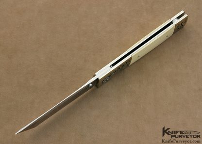 Michael Walker Custom Knife Engraved Pre-ban Elephant Ivory Tanto Linerlock - Image 4