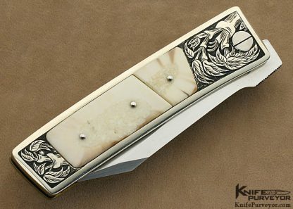 Michael Walker Fossilized Walrus Ivory Interframe Linerlock Engraved by Patricia Walker - Image 3