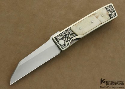 Michael Walker Fossilized Walrus Ivory Interframe Linerlock Engraved by Patricia Walker