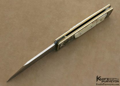 Michael Walker Fossilized Walrus Ivory Interframe Linerlock Engraved by Patricia Walker - Image 5