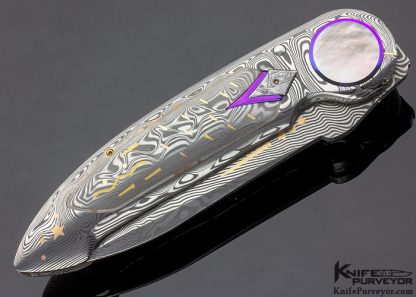 Michael Walker Custom Knife Double Damascus Shark's Tooth Zipper Blade Lock - Image 3