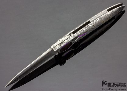 Michael Walker Custom Knife Double Damascus Shark's Tooth Zipper Blade Lock - Image 4