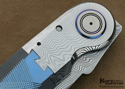 Michael Walker Custom Knife Damasteel & Anodized Machined Titanium Blade Lock - Image 4