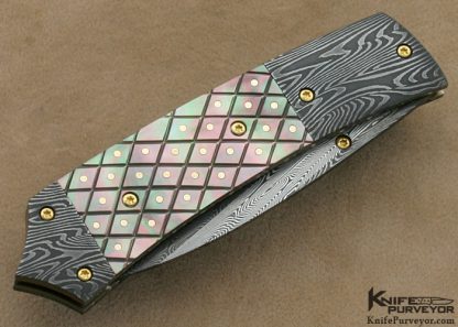 Mike Zscherny Custom Knives Piqued Black Lip Tahitian Pearl Shell & Damascus Linerlock - Image 3